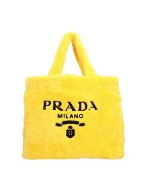 Prada Terry Lemon Yellow Beach Boat Party Tote Bag Black Logo New
